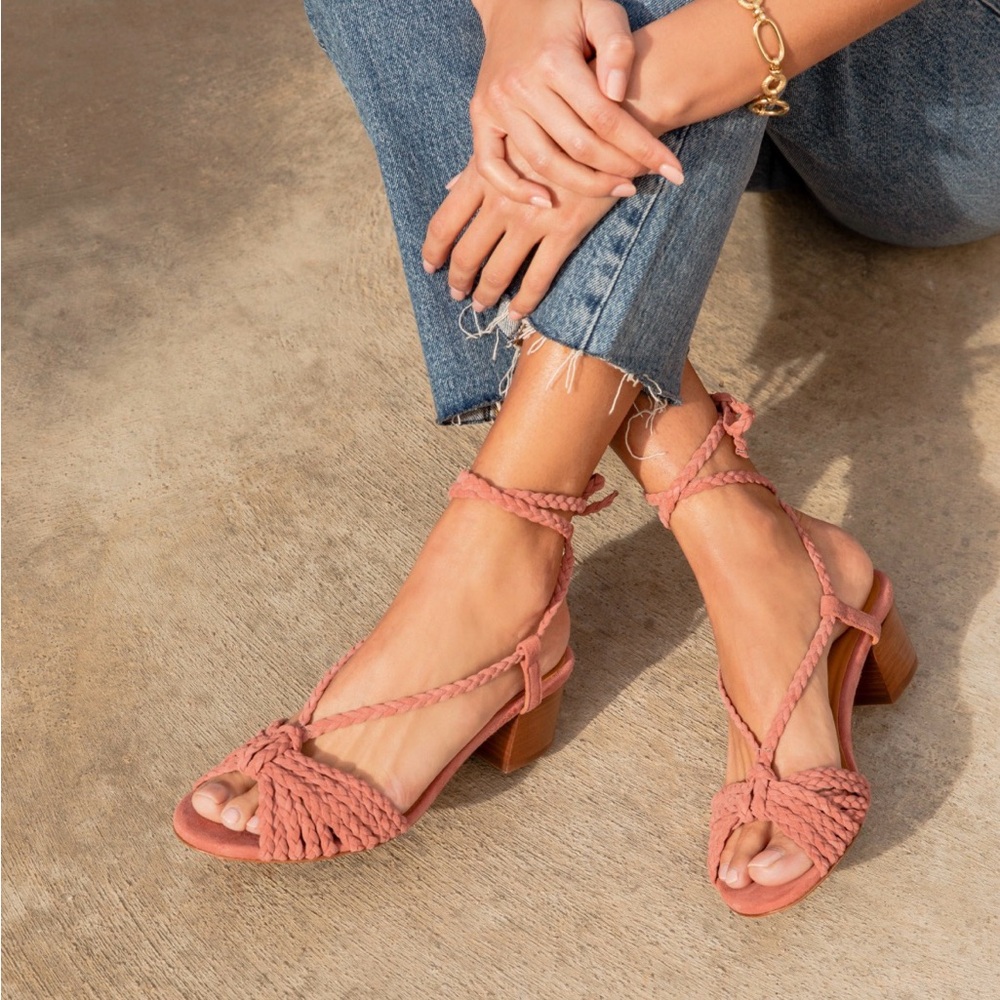 Bobbie’s Braided Lou Ankle-Tie Block Heel Sandals - Grenadine 39